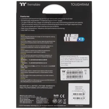 Оперативная память 16 Gb 4000 MHz Thermaltake TOUGHRAM White (R020D408GX2-4000C19A)