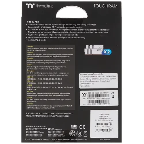 Оперативная память 16 Gb 4000 MHz Thermaltake TOUGHRAM White (R020D408GX2-4000C19A)