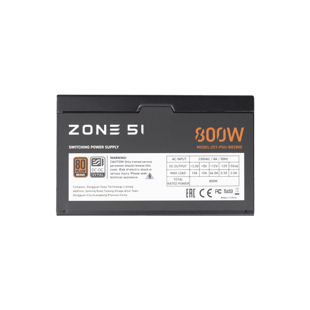 Блок питания Zone 51 800W Apex 80Plus Bronze (Z51BRZ800BK)