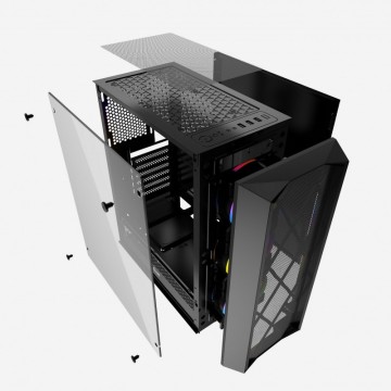 Компьютерный корпус Powercase RHOMBUS X3 MESH LED TG Black CMRMX-L3