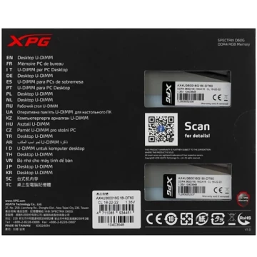 Оперативная память 32 Gb 3600 MHz ADATA XPG SPECTRIX D60G RGB Grey (AX4U360016G18I-DT60) RTL