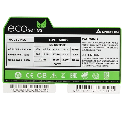 Блок питания Chieftec 500W ECO (GPE-500S)