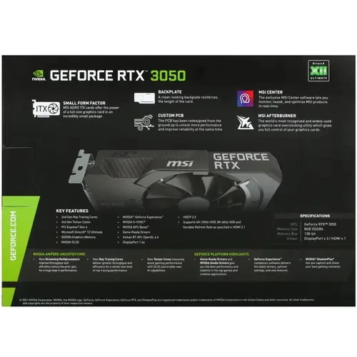 Видеокарта MSI (RTX 3050 AERO ITX 8G OCV1) GeForce RTX 3050 8GB AERO ITX OCV1