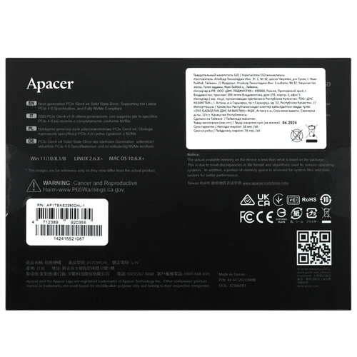 Твердотельный накопитель Apacer 1000 Gb (AP1TBAS2280Q4L-1)