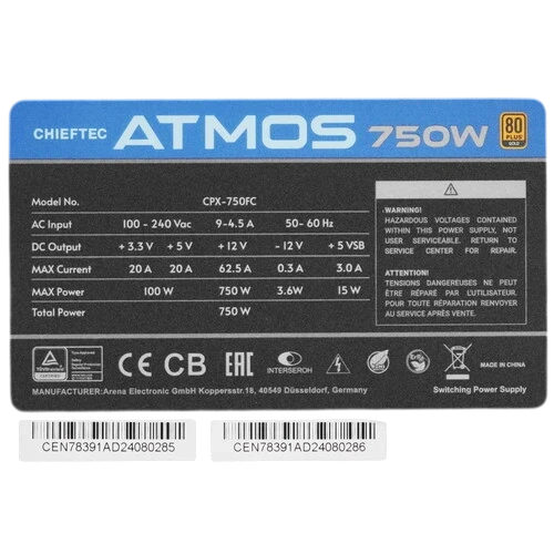 Блок питания Chieftec 750W Atmos Black (CPX-750FC) 16 Pin (PCIe 5.0 Connector Cable Details)