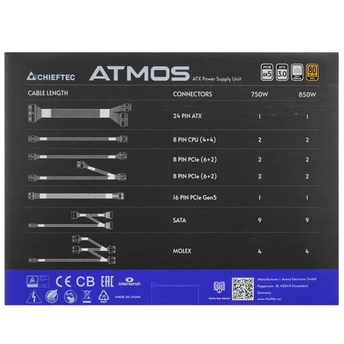 Блок питания Chieftec 750W Atmos Black (CPX-750FC) 16 Pin (PCIe 5.0 Connector Cable Details)