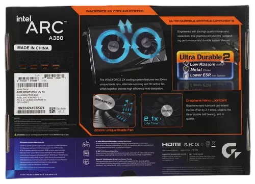 Видеокарта Gigabyte (GV-IA380WF2OC-6GD) Intel Arc A380 6GB WINDFORCE OC