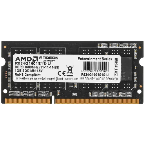 Оперативная память 4 Gb 1600 MHz AMD R5 ENTERTAINMENT SERIES Black (R534G1601S1S-U)