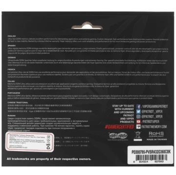 Оперативная память 32 Gb 3600 MHz PATRIOT VIPER STEEL RGB (PVSR432G360C0K)