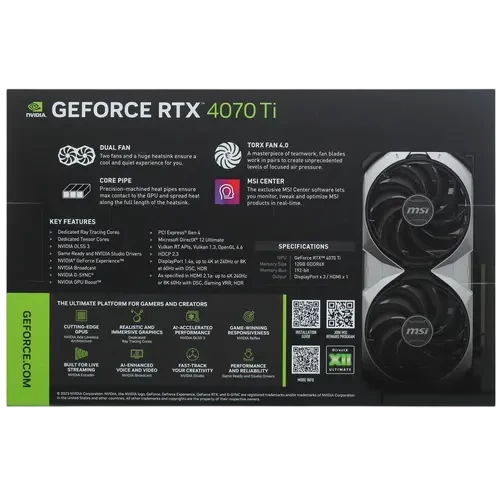 Видеокарта MSI (RTX 4070 Ti VENTUS 2X 12G OC) GeForce RTX 4070 Ti 12GB VENTUS 2X OC