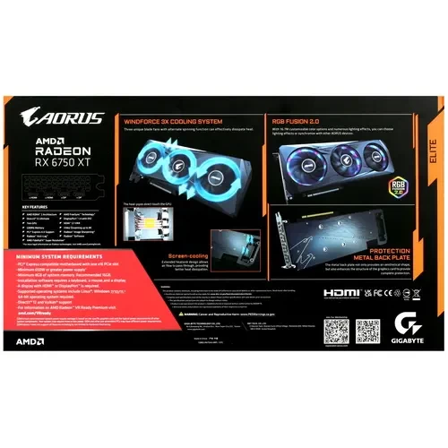 Видеокарта Gigabyte (GV-R675XTAORUS E-12GD) Radeon RX 6750 XT 12GB AORUS ELITE
