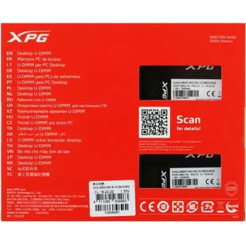 Оперативная память 32 Gb 3600 MHz ADATA XPG SPECTRIX D45G RGB Black (AX4U360016G18I-DCBKD45G)