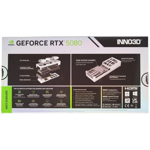 Видеокарта INNO3D (N50803-16D7X-17605211) GeForce RTX 5080 16GB ХЗ ОС WHITE