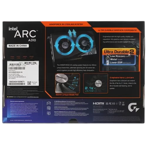 Видеокарта Gigabyte (GV-IA310WF2-4GD) Intel Arc A310 4GB WINDFORCE 