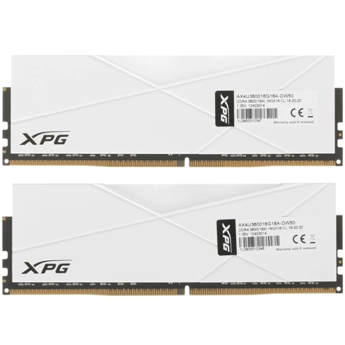 Оперативная память 32 Gb 3600 MHz ADATA XPG SPECTRIX D50 RGB White (AX4U360016G18A-DW50)