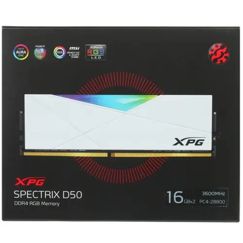 Оперативная память 32 Gb 3600 MHz ADATA XPG SPECTRIX D50 RGB White (AX4U360016G18A-DW50)