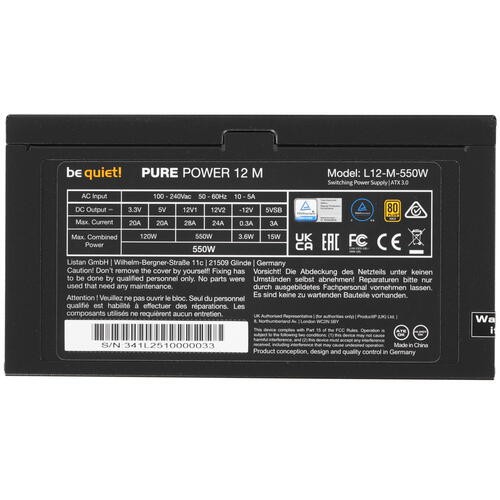 Блок питания Be Quiet! 550W PURE POWER 12 M BN341 16 pin (PCIe 5.0 Connector Cable Details)