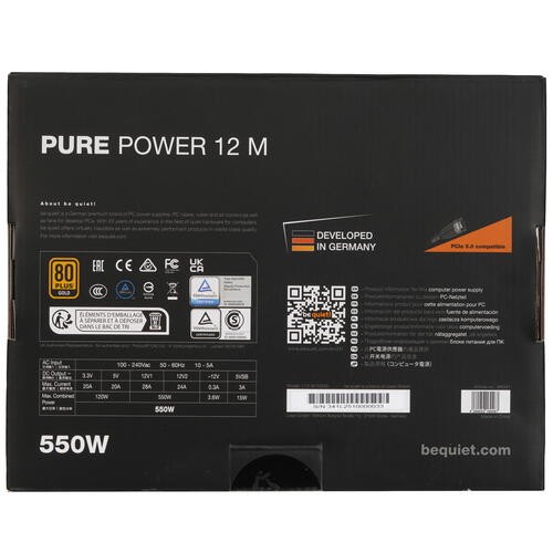 Блок питания Be Quiet! 550W PURE POWER 12 M BN341 16 pin (PCIe 5.0 Connector Cable Details)