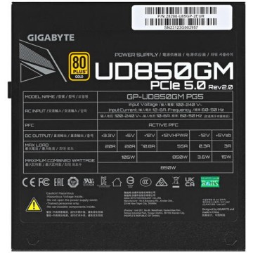 Блок питания Gigabyte 850W GP-UD850GM 28200-U85GP-2EUR PG5 16 Pin (PCIe 5.0 Connector Cable Details)