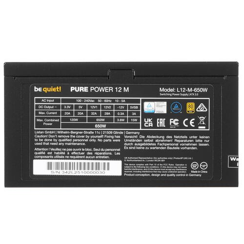 Блок питания Be Quiet! 650W PURE POWER 12 M BN342 16 pin (PCIe 5.0 Connector Cable Details)
