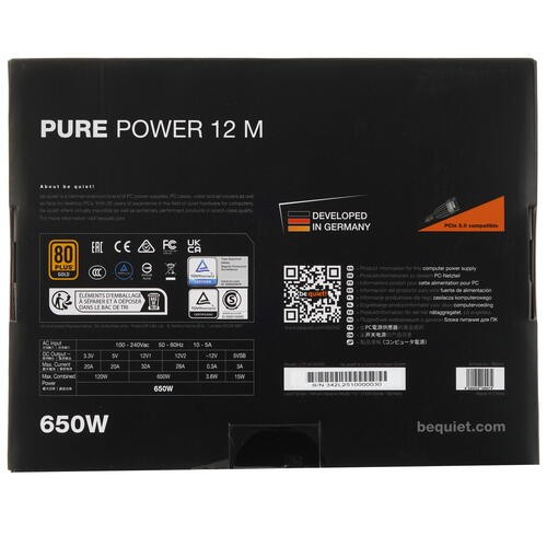 Блок питания Be Quiet! 650W PURE POWER 12 M BN342 16 pin (PCIe 5.0 Connector Cable Details)