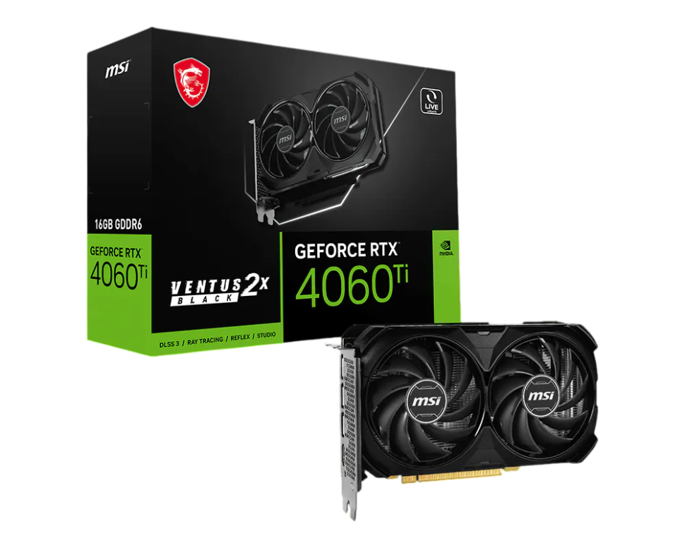 Видеокарта MSI (RTX 4060 Ti VENTUS 2X BLACK 16G) GeForce RTX 4060 Ti 16GB VENTUS 2X BLACK