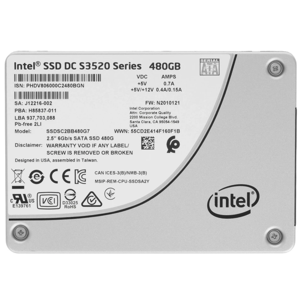 Твердотельный накопитель Intel 480 Gb TLC DC-S3520 (SSDSC2BB480G7)