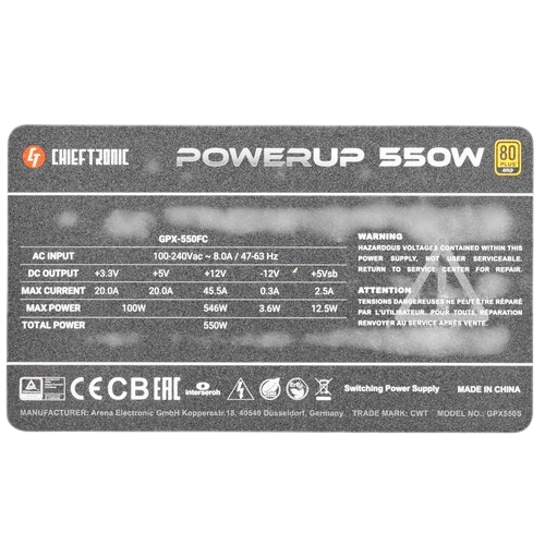 Блок питания Chieftec 550W CHIEFTRONIC PowerUp (GPX-550FC)