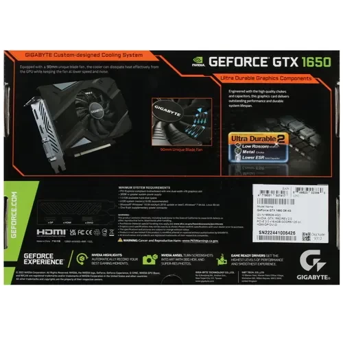 Видеокарта Gigabyte (GV-N1656D6-4GD) GeForce GTX 1650 4GB D6