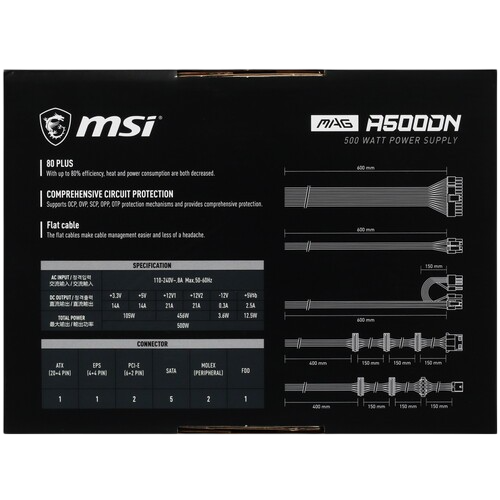 Блок питания MSI 500W MAG A500DN (306-7ZP6A11-809)