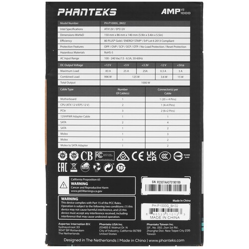 Блок питания PHANTEKS 1000W AMP Black PH-P1000G_BK02 16 Pin (PCIe 5.0 Connector Cable Details)