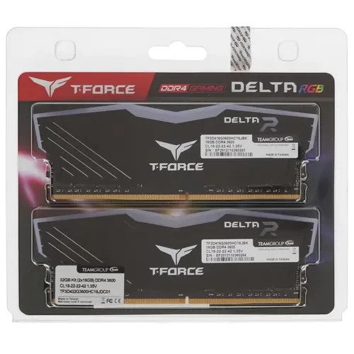 Оперативная память 32 Gb 3600 MHz Team Group T-FORCE DELTA RGB Black (TF3D432G3600HC18JDC01) RTL