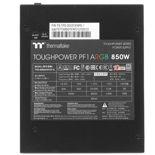 Блок питания Thermaltake 850W TOUGHPOWER PF1 ARGB 850 PS-TPD-0850F3FAPE-1