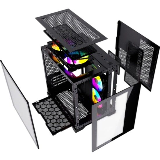 Компьютерный корпус Powercase VISION Micro Black TG 120mm 5-color fan Black mATX (CVBM-L4)