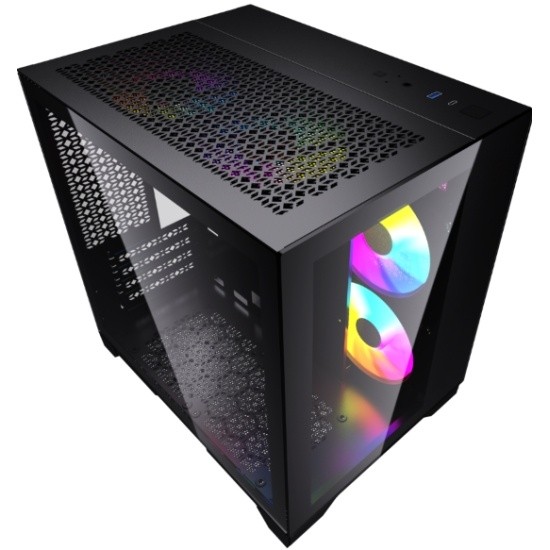 Компьютерный корпус Powercase VISION Micro Black TG 120mm 5-color fan Black mATX CVBM-L4