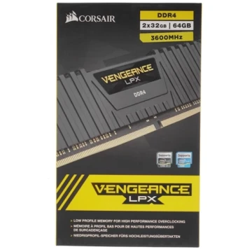 Оперативная память 64 Gb 3600 MHz Corsair VENGEANCE LPX black (CMK64GX4M2D3600C18)