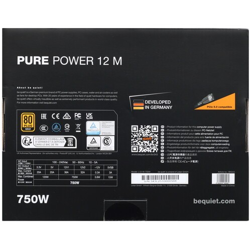 Блок питания Be Quiet! 750W PURE POWER 12 M BN343 16 pin (PCIe 5.0 Connector Cable Details)