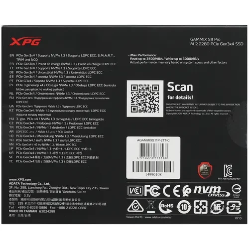 Твердотельный накопитель ADATA 2000 Gb GAMMIX S11 PRO AGAMMIXS11P-2TT-C XPG 