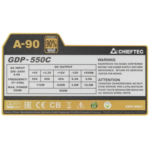 Блок питания Chieftec 550W A-90 (GDP-550C)
