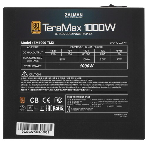 Блок питания Zalman 1000W TERAMAX ZM1000-TMX