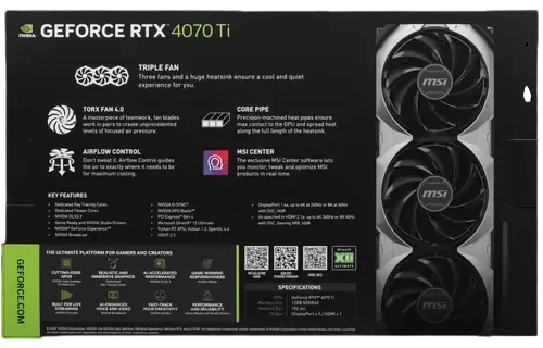 Видеокарта MSI (RTX 4070 Ti VENTUS 3X E1 12G OC) GeForce RTX 4070 Ti 12GB VENTUS 3X E1 OC 