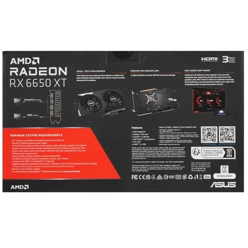 Видеокарта ASUS (DUAL-RX6650XT-O8G) Radeon RX 6650 XT 8GB DUAL OC