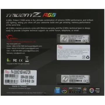 Оперативная память 64 Gb 3200 MHz G.Skill TRIDENT Z RGB (F4-3200C16D-64GTZR)