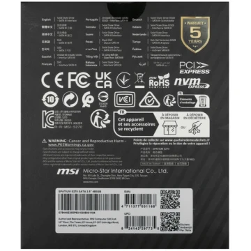 Твердотельный накопитель MSI 480 Gb SPATIUM S270 (S78-440E340-P83) oem