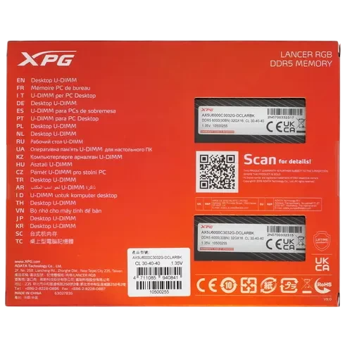 Оперативная память 64 Gb 6000 MHz ADATA XPG LANCER RGB Black (AX5U6000C3032G-DCLARBK)