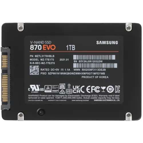 Твердотельный накопитель Samsung 1000 Gb 870 EVO (MZ-77E1T0B/AM)