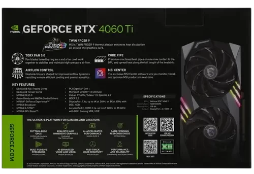 Видеокарта MSI (RTX 4060 Ti GAMING X 16G) GeForce RTX 4060 Ti 16GB GAMING X