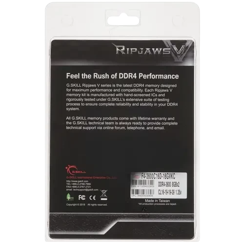 Оперативная память 16 Gb 3600 MHz G.Skill RIPJAWS V (F4-3600C16D-16GVKC)