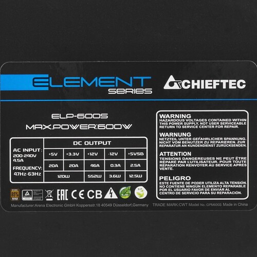 Блок питания Chieftec 600W ELEMENT ELP-600S