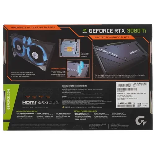 Видеокарта Gigabyte (GV-N306TWF2OC-8GD 2.0) GeForce RTX 3060 TI 8GB WINDFORCE OC 2.0